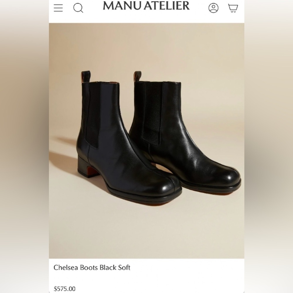 MANU Atelier Leather Metallic Silver Square Toed Chelsea Heeled Boots - Picture 13 of 13